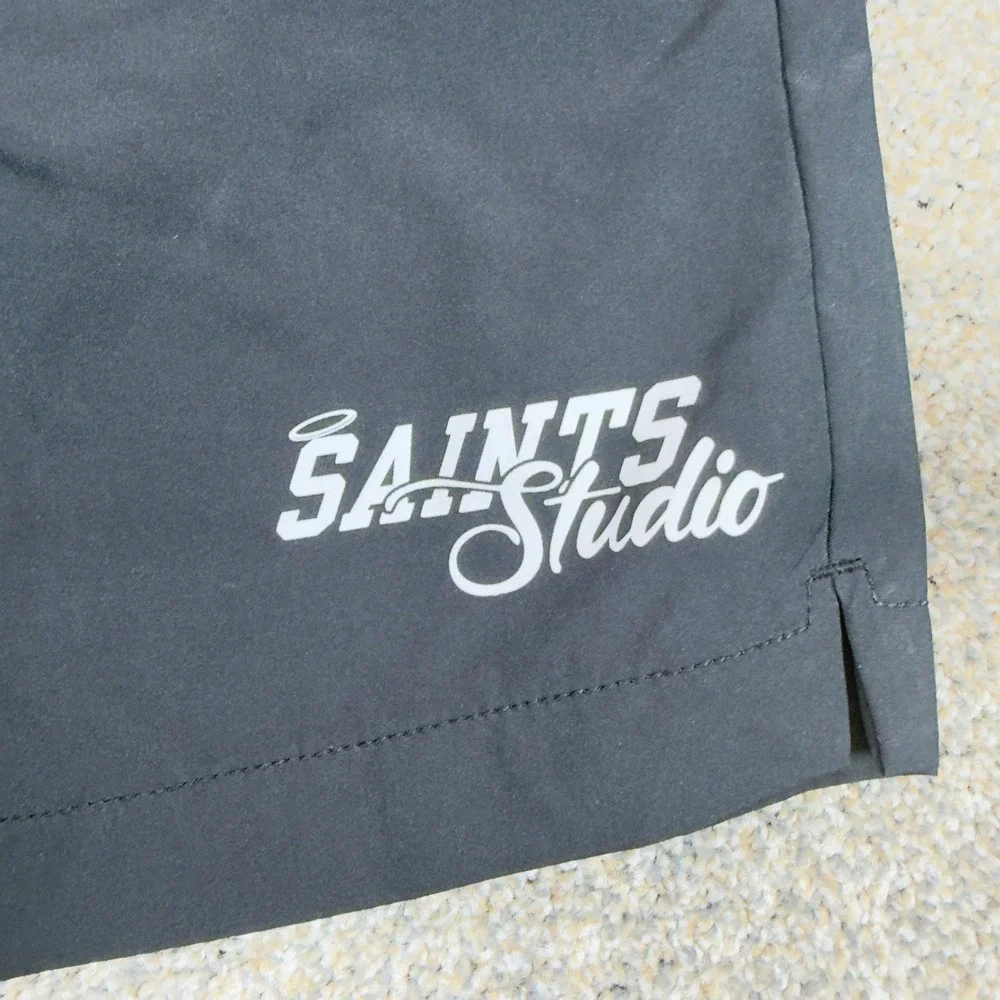Saints Studio Mens Black Athletic Shorts XL Star Graphic Streetwear Drawstring
